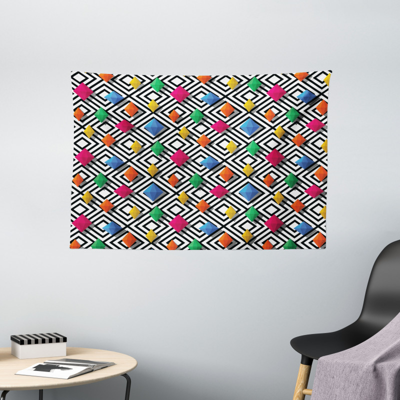 Colorful 3D Shapes Wide Tapestry