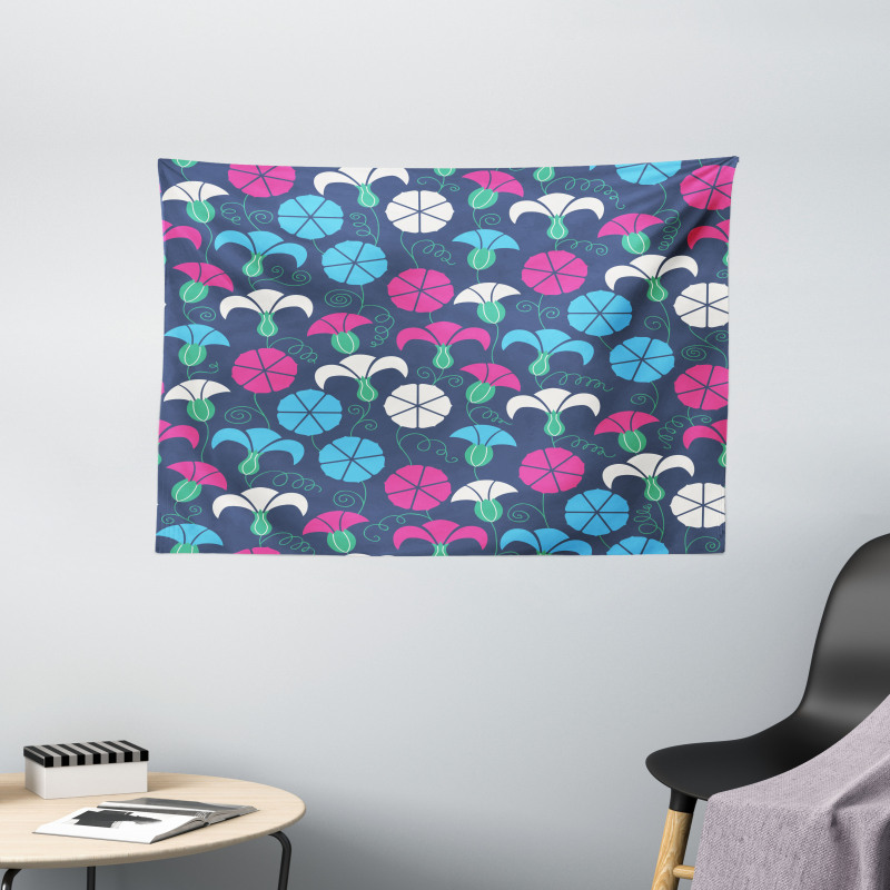 Colorful Bindweed Motif Wide Tapestry