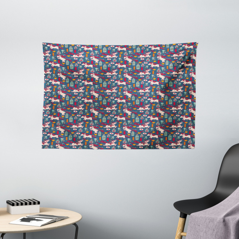 Stars Hearts Rainbows Wide Tapestry