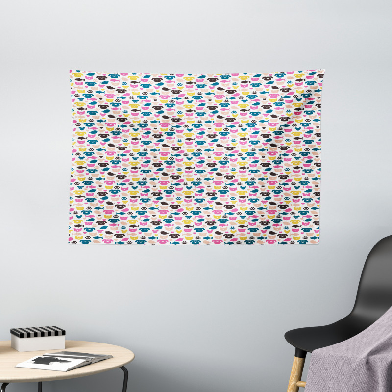 Colorful Cheerful Pets Wide Tapestry