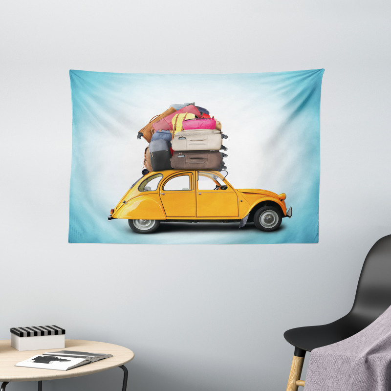 Old Car with Luggage Wide Tapestry
