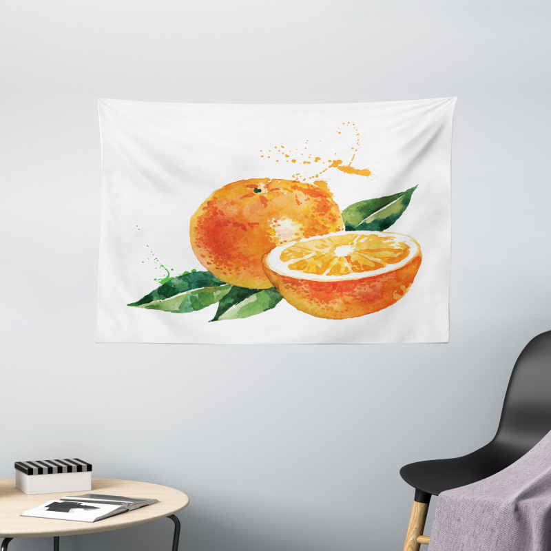 Watercolor Orange Art Wide Tapestry