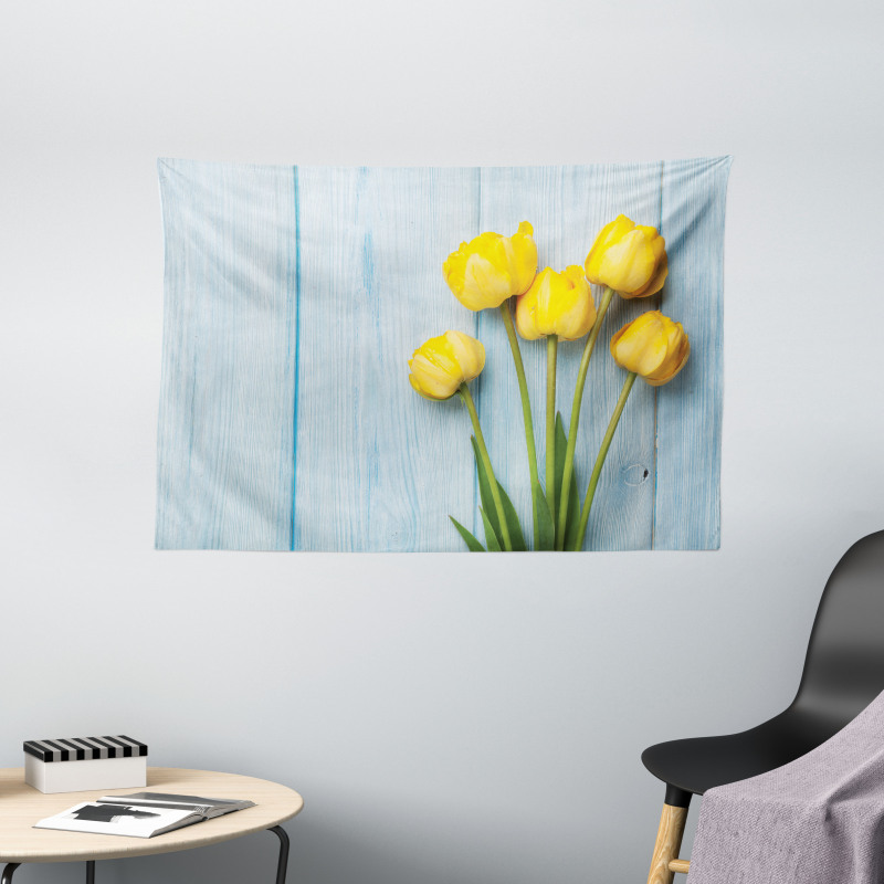 Yellow Flowers Rustic Wide Tapestry