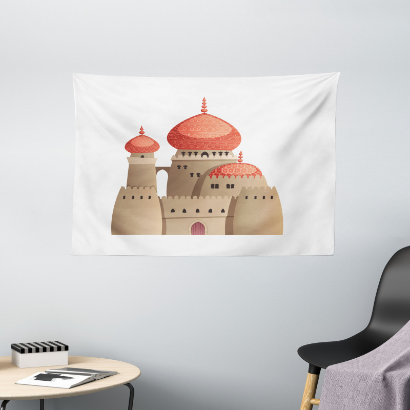 Fantasy Castle Cartoon Wide Tapestry