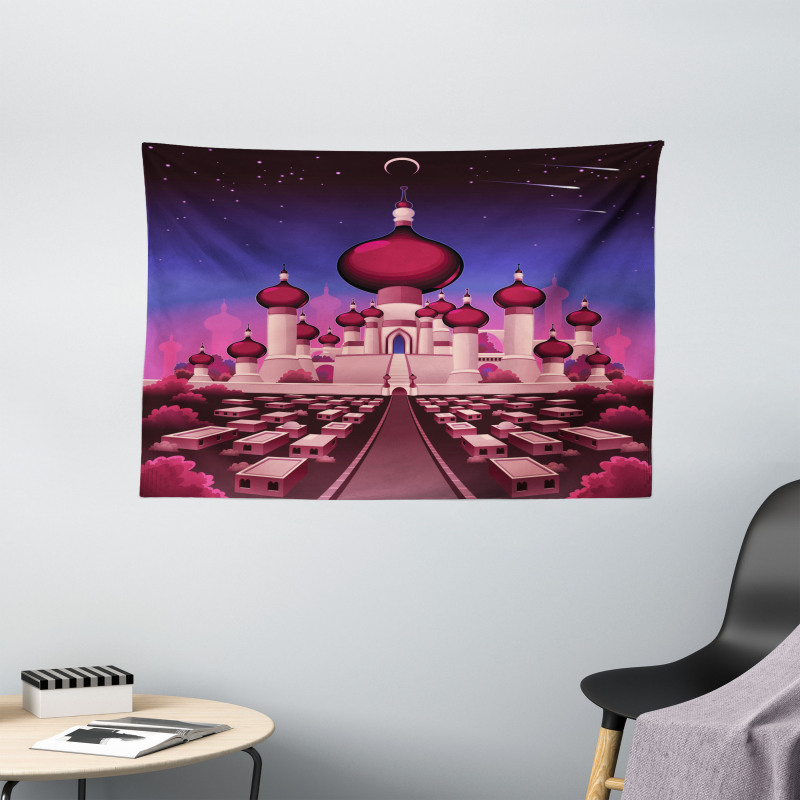 Castle at Night Wide Tapestry
