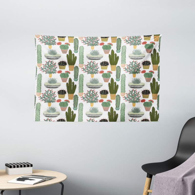Succulents Flower Pots Wide Tapestry
