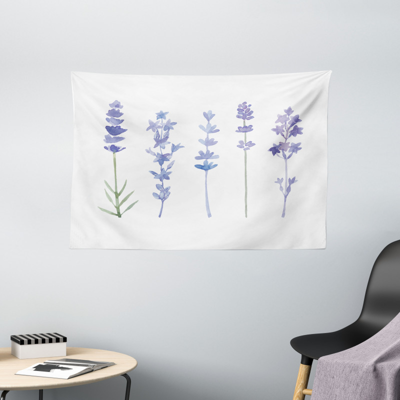 Watercolor Rural Herbs Wide Tapestry