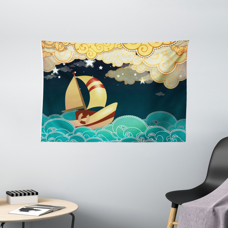 Fantasy Night Sea Waves Wide Tapestry