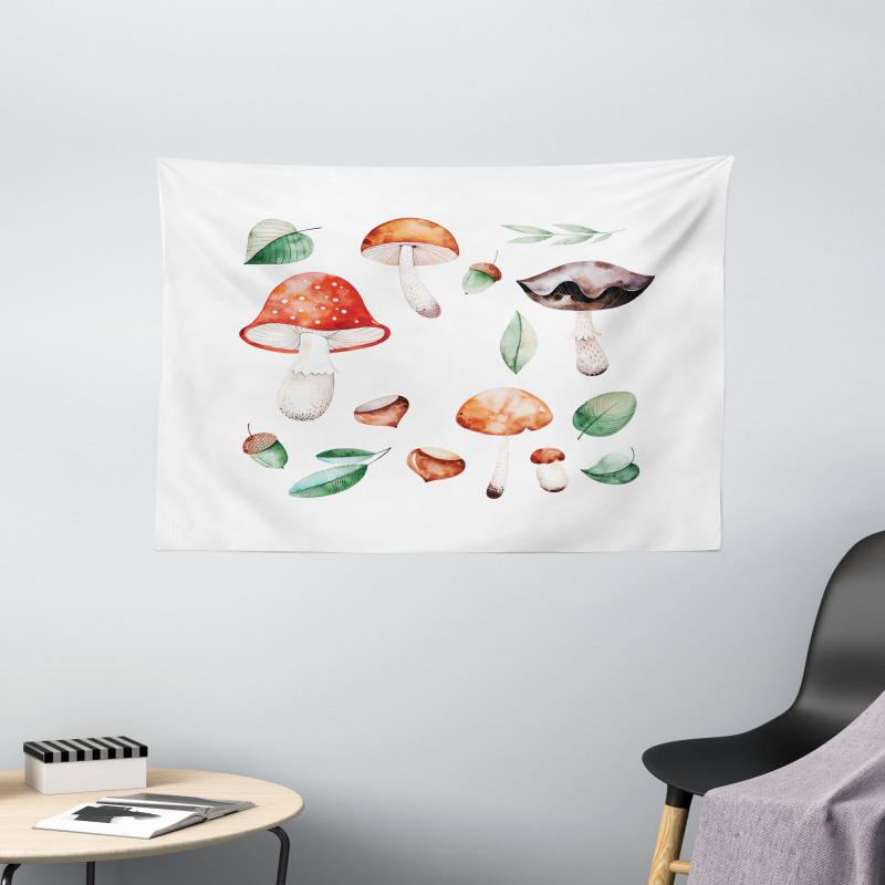 Fall Season Mushroom Wide Tapestry