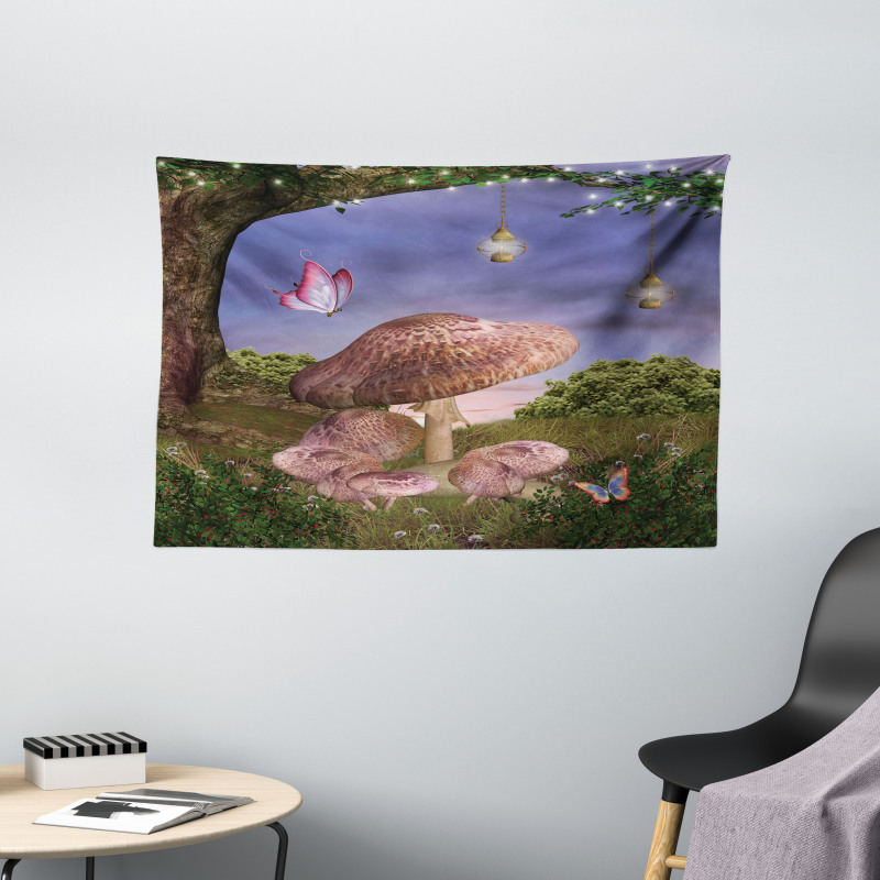 Enchanted Forest Fungi Wide Tapestry