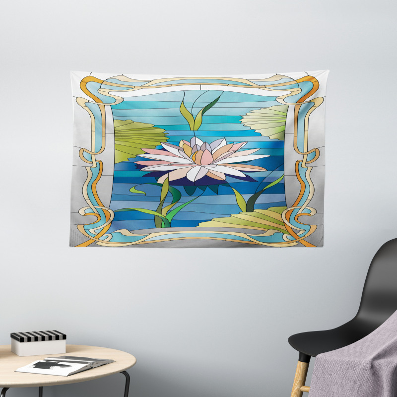 Stained Glass Lotus Wide Tapestry