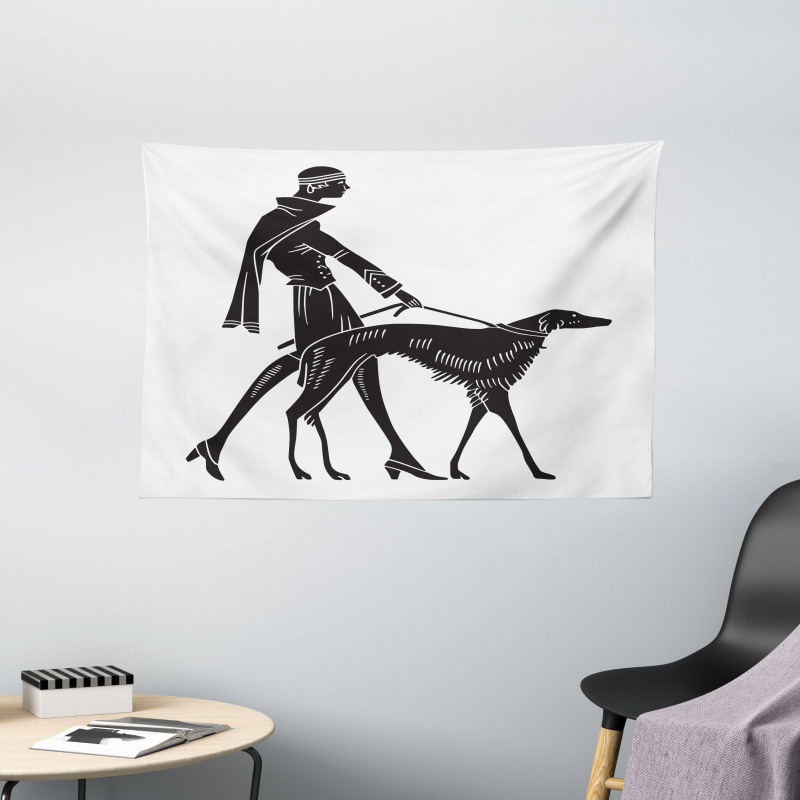 Fashion Woman Dog Wide Tapestry