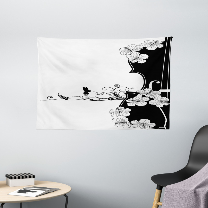 Bird Lily Petals Wide Tapestry