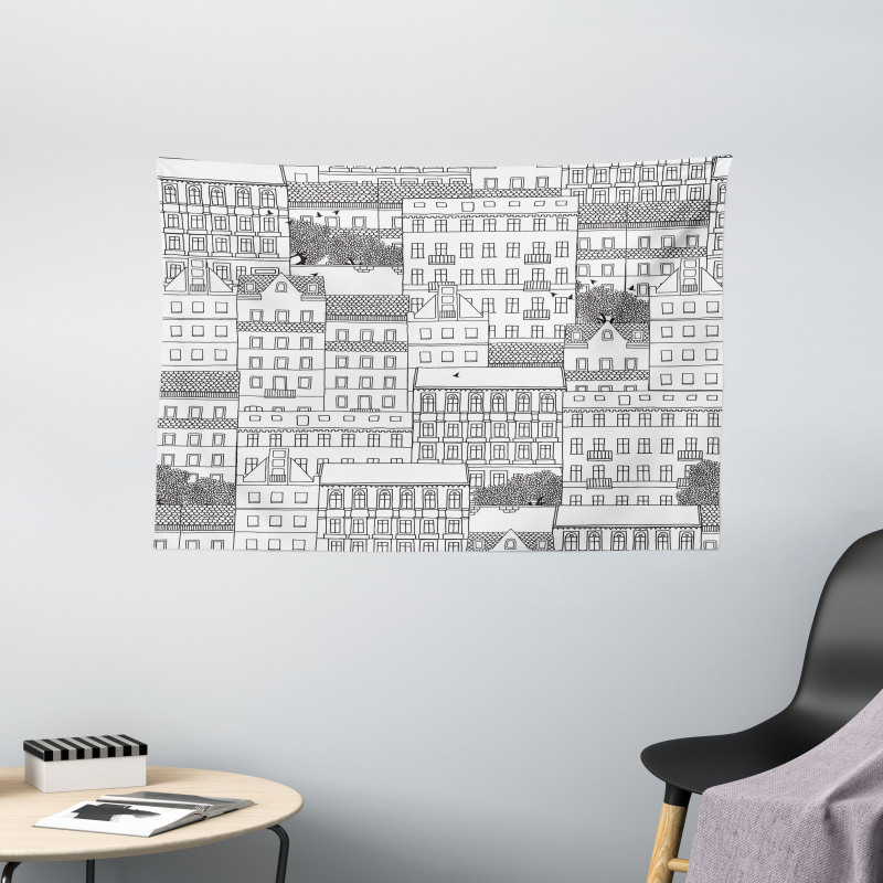 Hand Drawn Houses Town Wide Tapestry