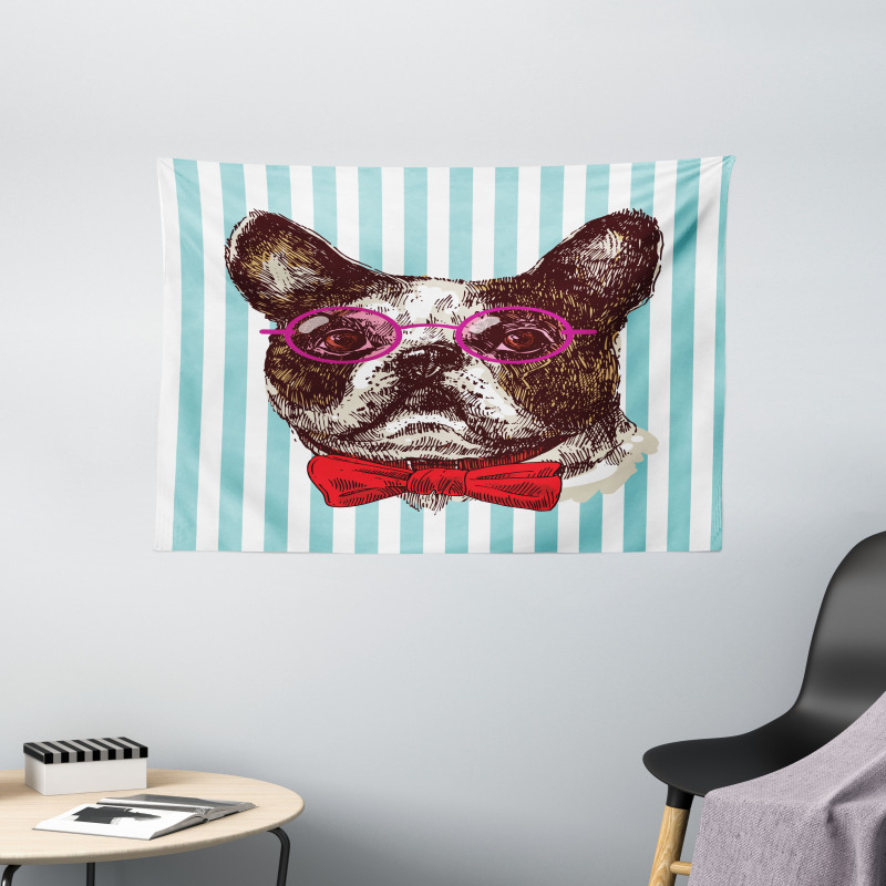 Pop Art Bulldog Sketch Wide Tapestry