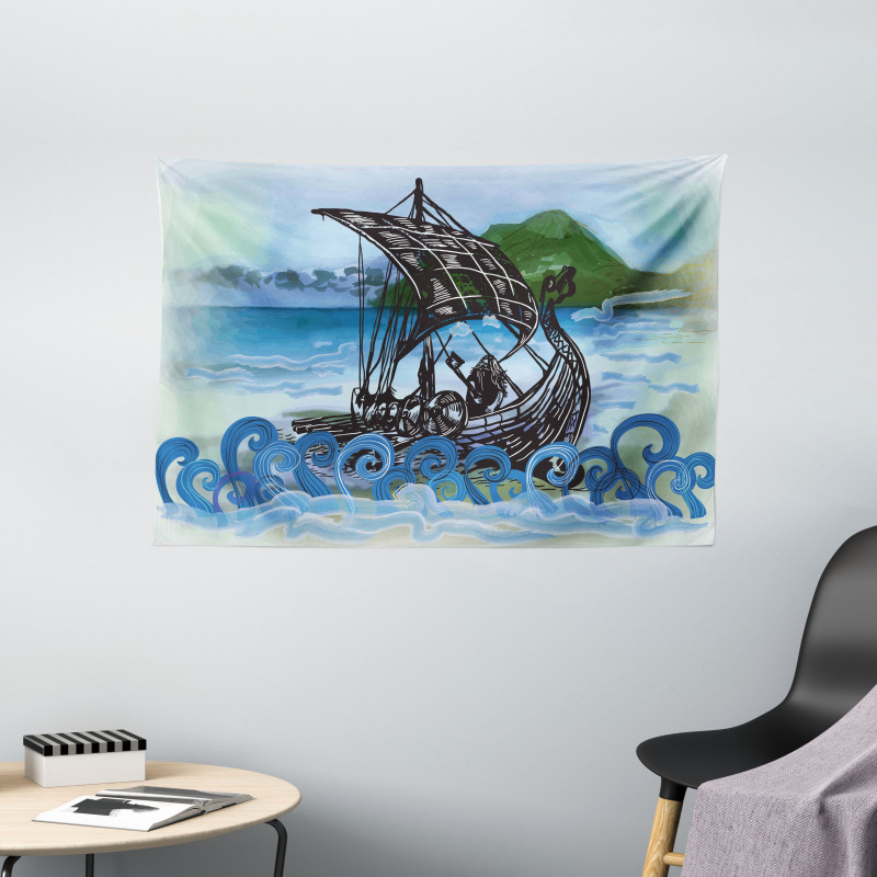 Drekar Boat Warrior Sea Wide Tapestry