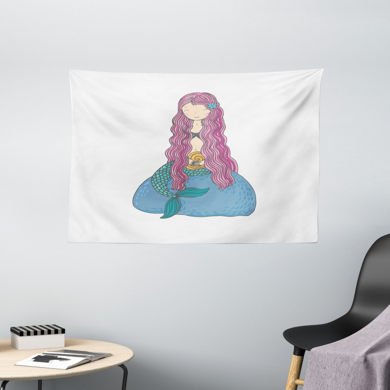 Girl Pink Hair Wide Tapestry