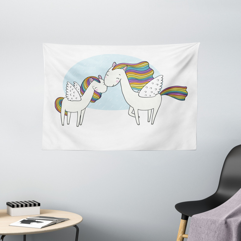 Colorful Pegasus Horses Wide Tapestry