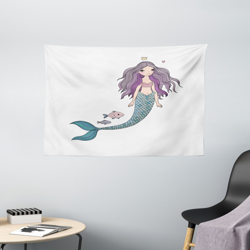 Cartoon Mermaid Princess Wide Tapestry