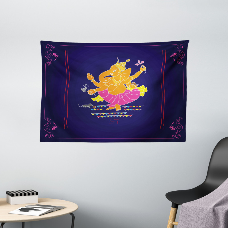 Elephant Illustration Wide Tapestry