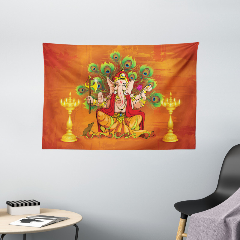 Asian Throne and Peacock Wide Tapestry