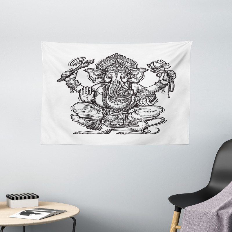 Folk Themed Symbol Timeless Wide Tapestry