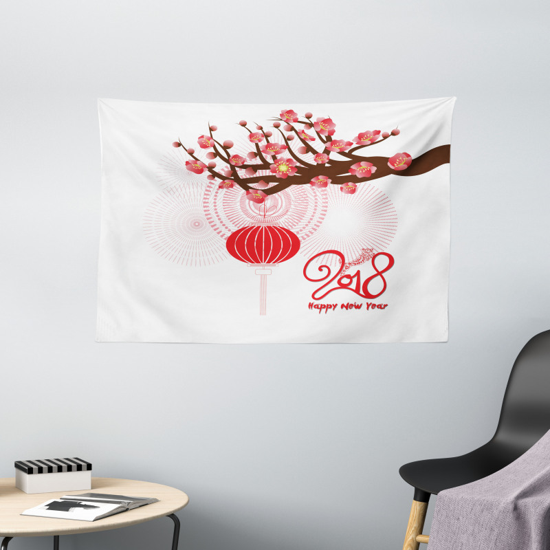 Cherry Branch Lantern Wide Tapestry