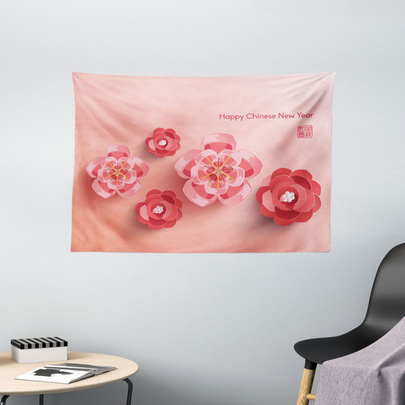 Pink Blossoms Wide Tapestry