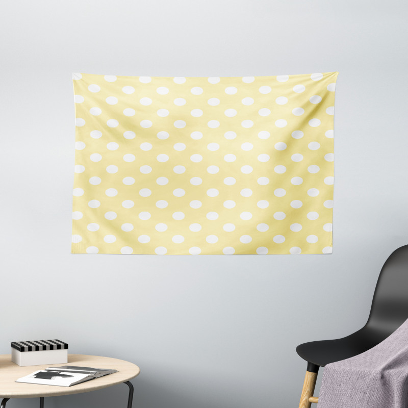 Retro Polka Dots Yellow Wide Tapestry