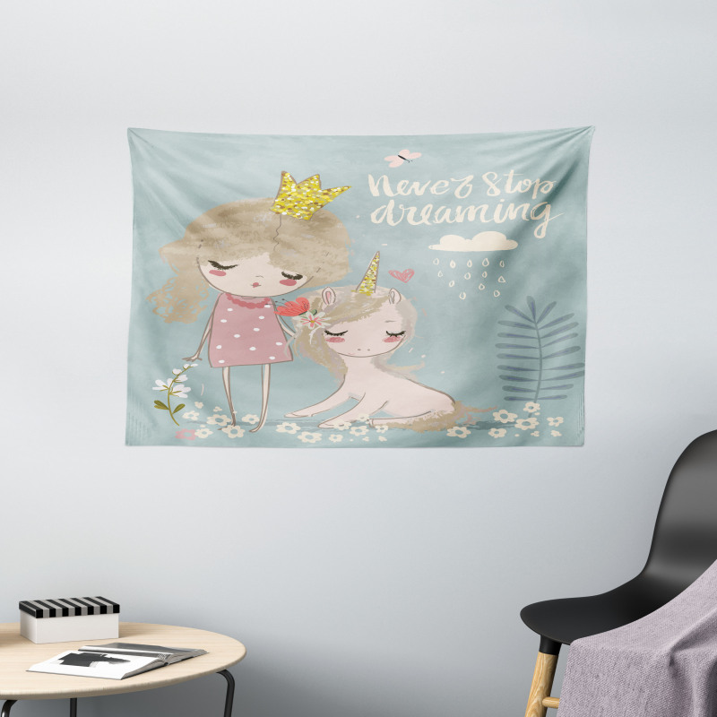 Princess Girl Unicorn Wide Tapestry