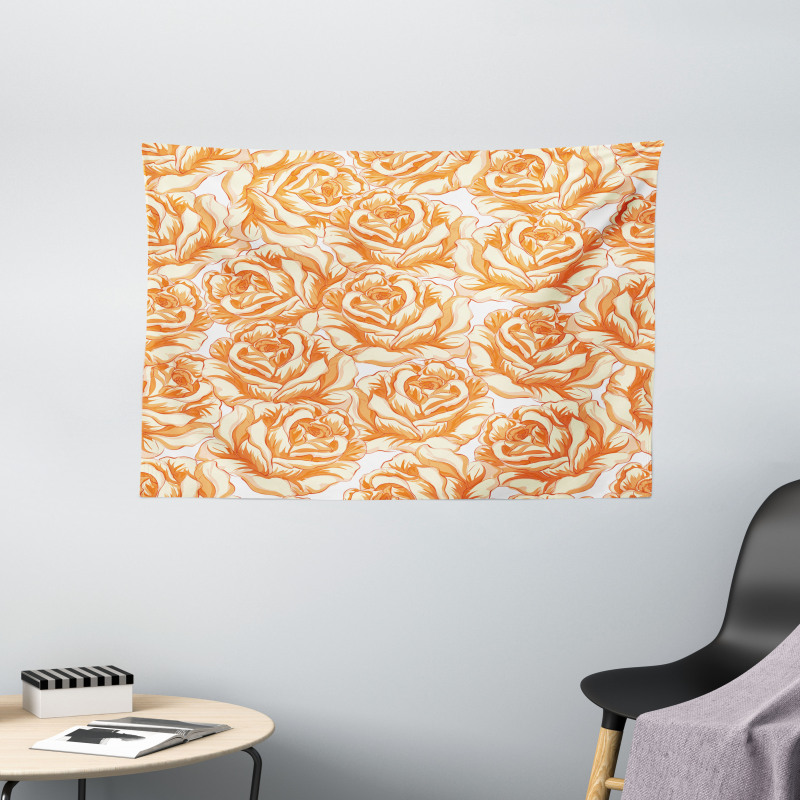 Romantic Love Flowers Wide Tapestry