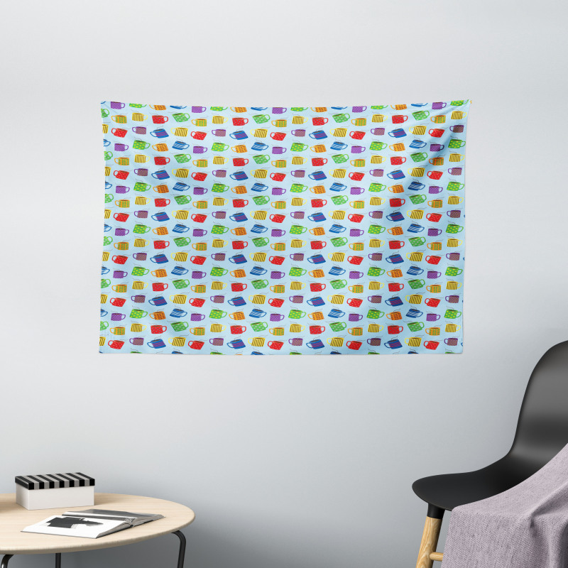 Colorful Mugs Hot Drink Wide Tapestry