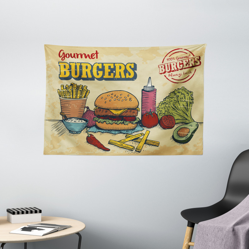 Burger Ingredients Wide Tapestry