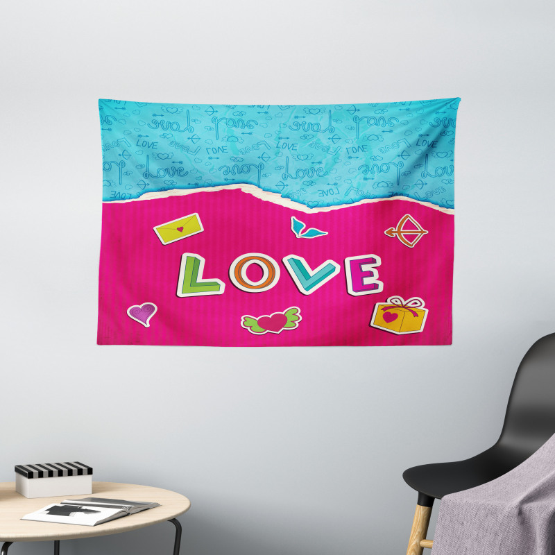 Romantic Cartoon Elements Wide Tapestry