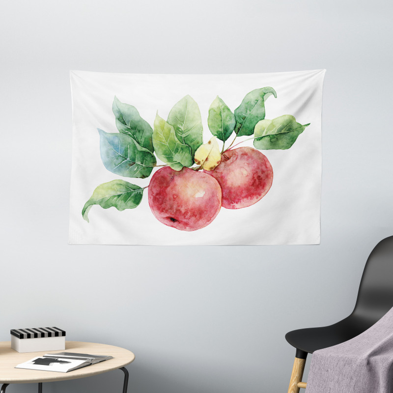 Green Leaves and Fruits Wide Tapestry