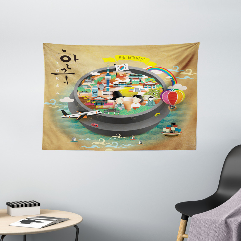 Cartoon Style Khimchi Pot Wide Tapestry