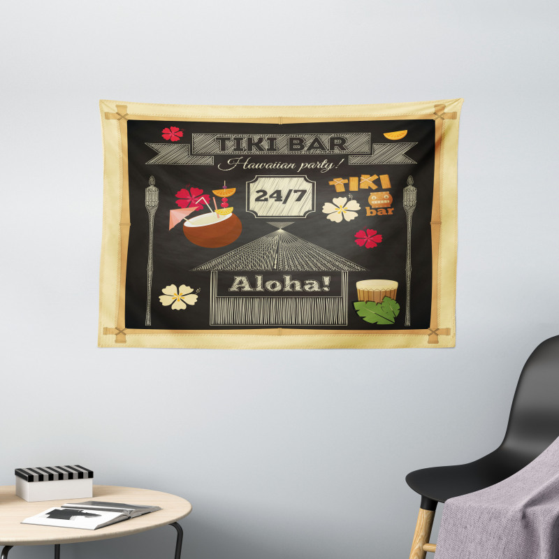 Traditional Tiki Bar Wide Tapestry