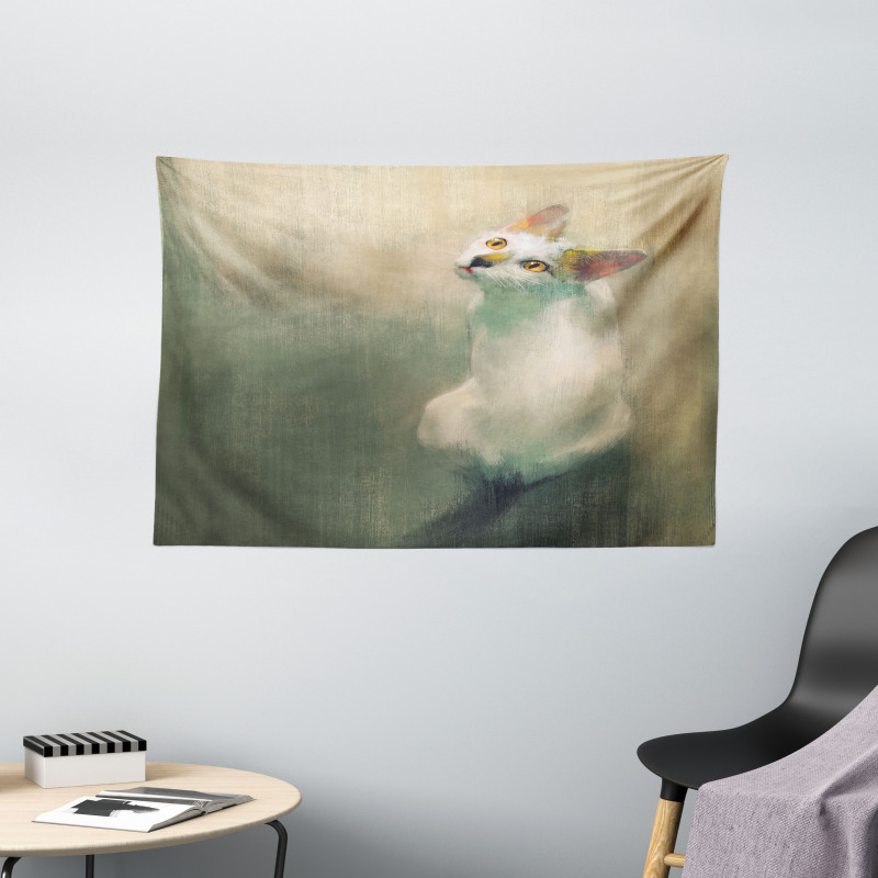 Watercolor Young Kitten Wide Tapestry