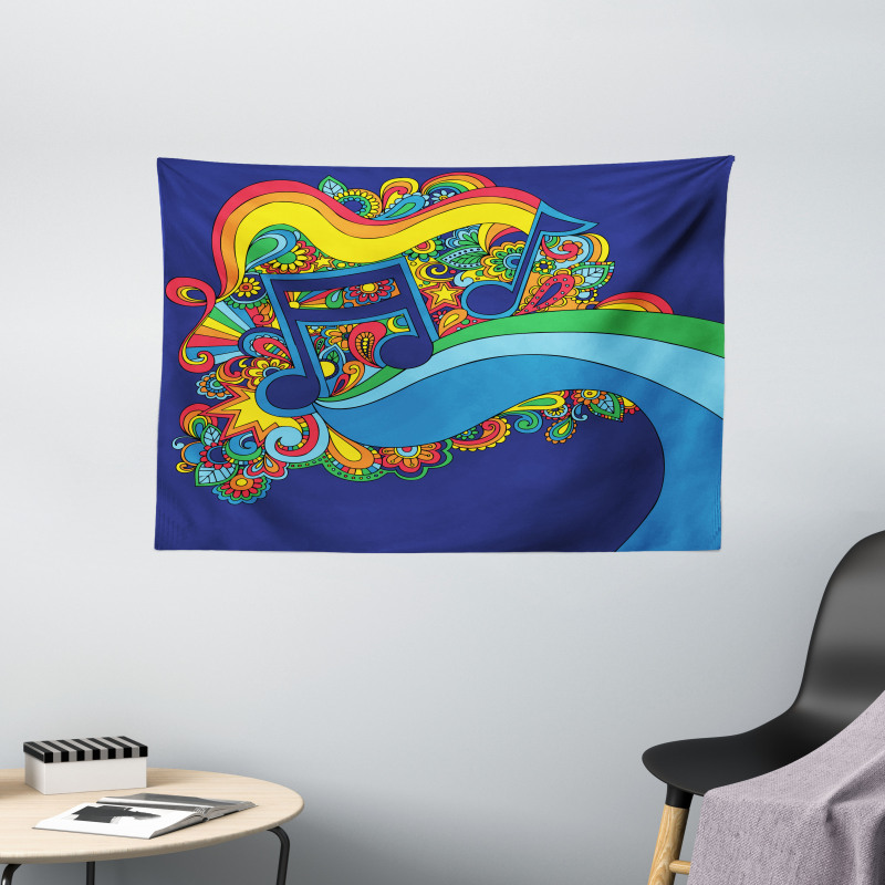 Notes on a Blue Background Wide Tapestry