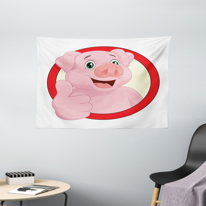 Pig Mascot Thumbs Wide Tapestry