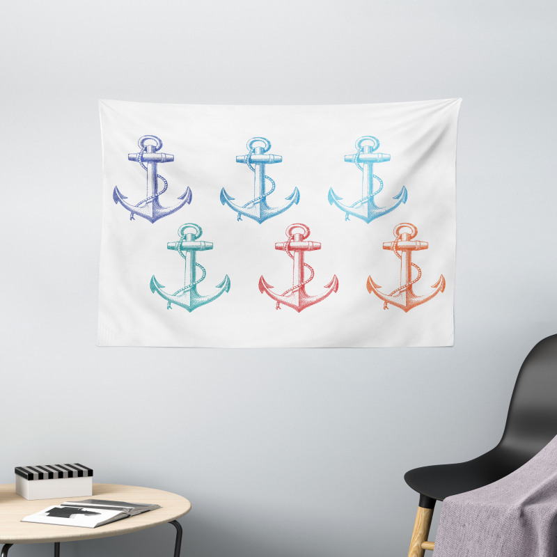 Colorful Anchor Marine Wide Tapestry