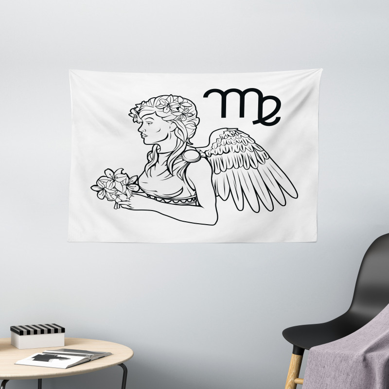 Angel with Bouquet Wide Tapestry