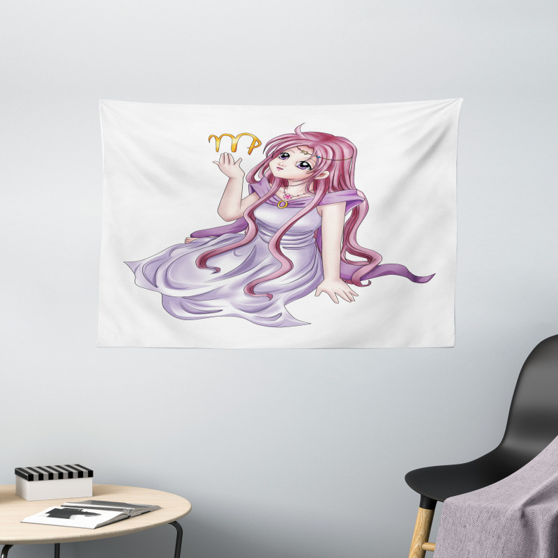 Manga Style Girl Wide Tapestry