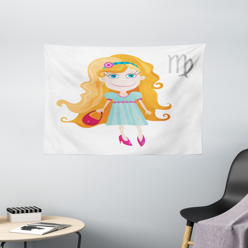 Cartoon Girl Wide Tapestry