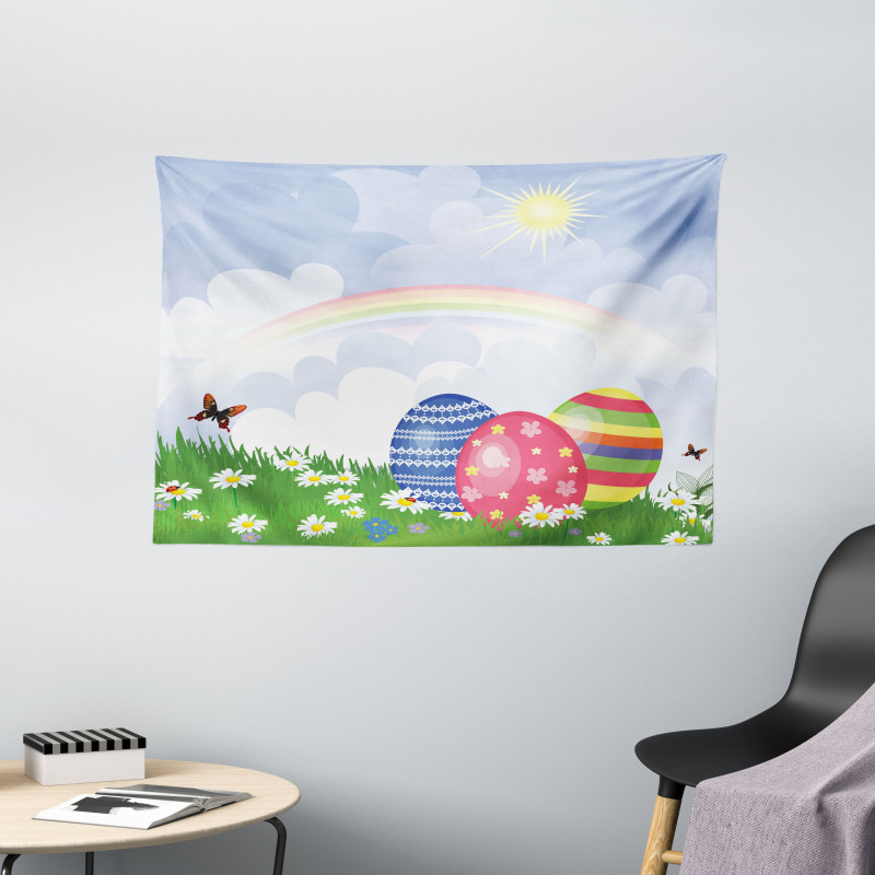 Spring Meadow with Eggs Wide Tapestry