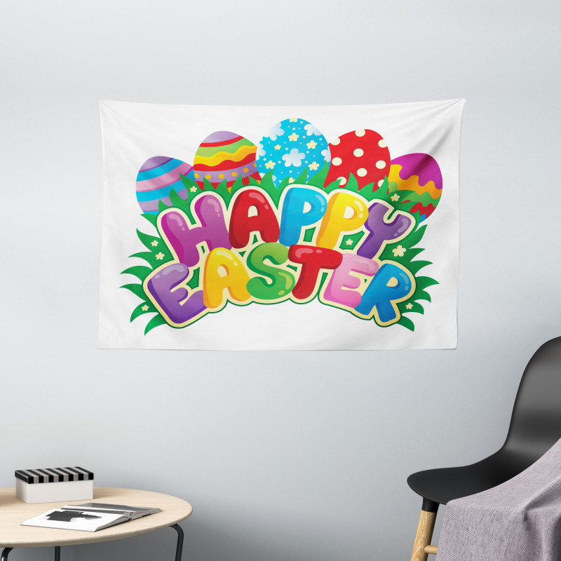 Cartoon Ornamental Eggs Wide Tapestry