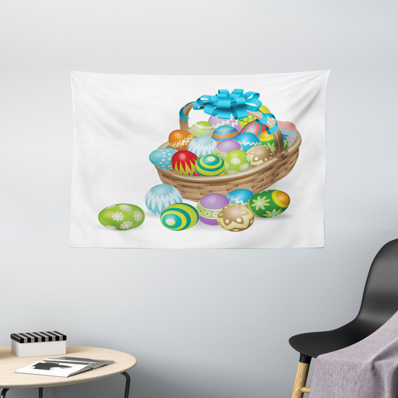 Basket of Colorful Eggs Wide Tapestry