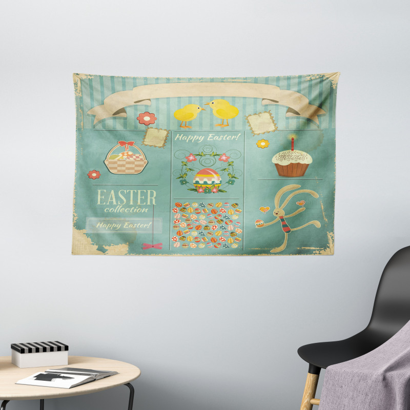 Eggs Cupcake and Basket Wide Tapestry