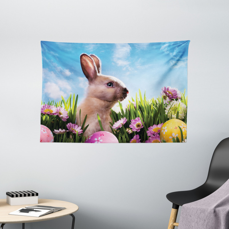 Eggs and Fluffy Bunny Wide Tapestry