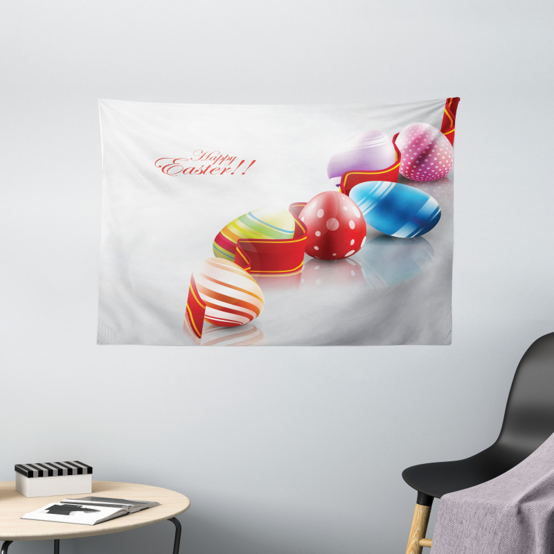 Ribbon and Colorful Eggs Wide Tapestry